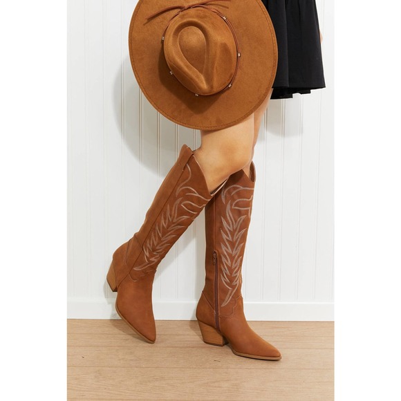 Qupid Shoes - Cheyenne Nights Embroidered Knee High Cowboy Boots